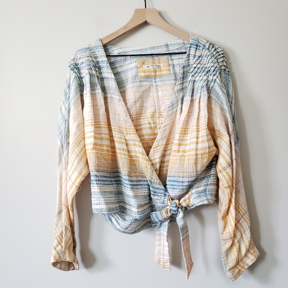 Free People Maldives Stripe Surplice Wrap Top Size Medium Cotton - Picture 2 of 7